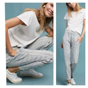 Anthropologie Gray Striped Linen Pants